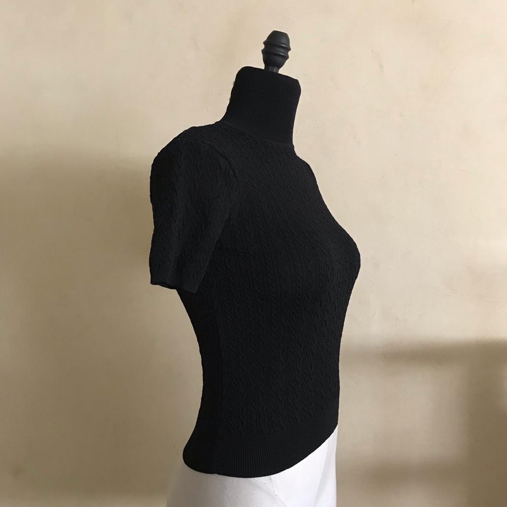Black Short Sleeve Turtleneck Top